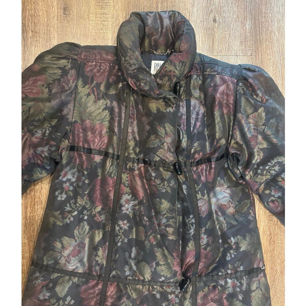 Vintage 80s Bill Blass winter down puff coat feather down dark romantic floral - Picture 7 of 8